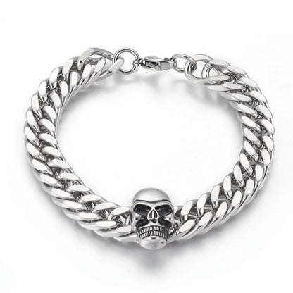Stainless Steel Chunky Skull Curb Link Bracelet
