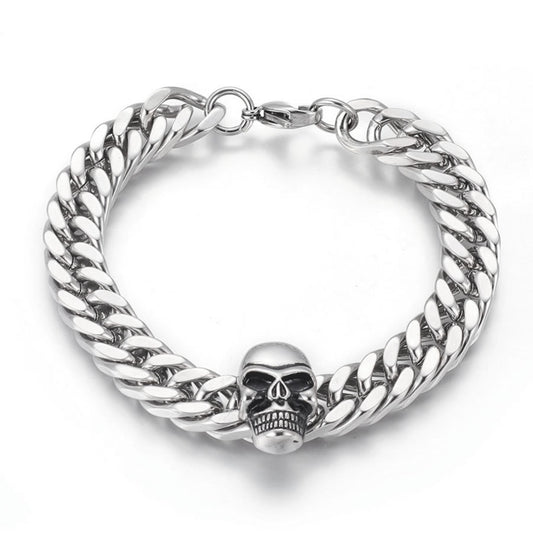 Stainless Steel Chunky Skull Curb Link Bracelet