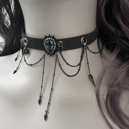 Victoria Paua Shell Cross & Chain Black Choker