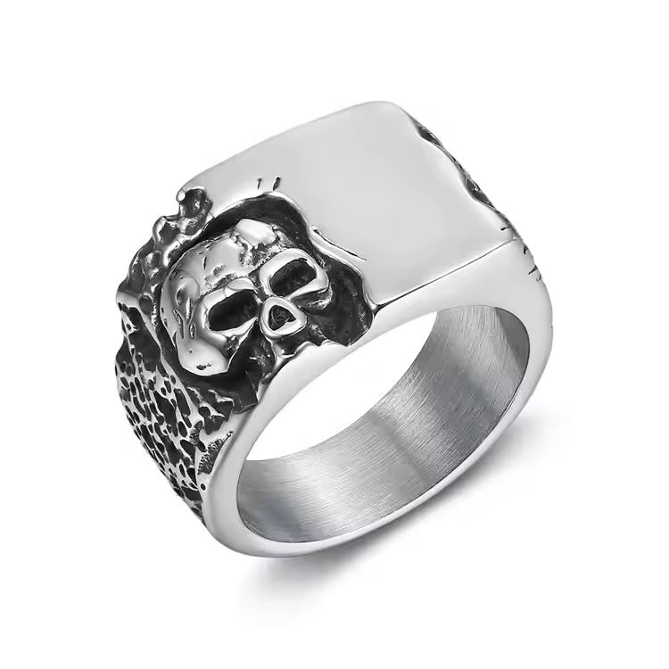 Men's Silver Skull Signet Ring