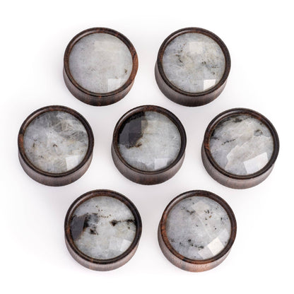 Labradorite Stone Ebony Wood Ear Plug / Gauge