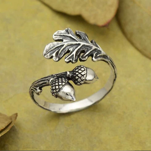 Sterling Silver Wrap Around Acorn Leaf Ring