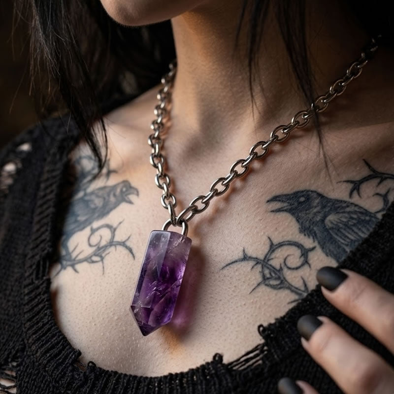 Amethyst Chunky Crystal Point Necklace