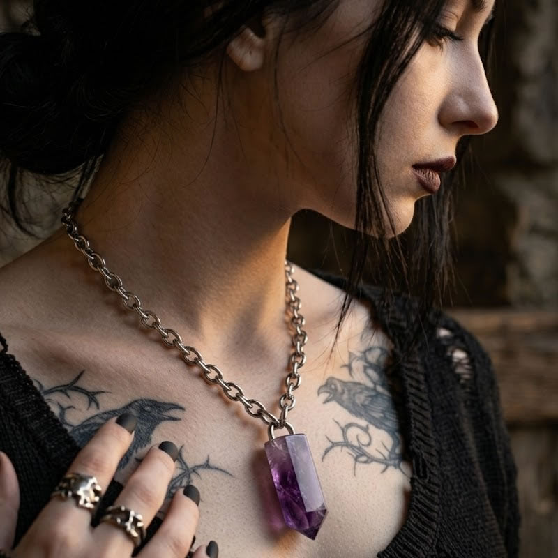 Amethyst Chunky Crystal Point Necklace