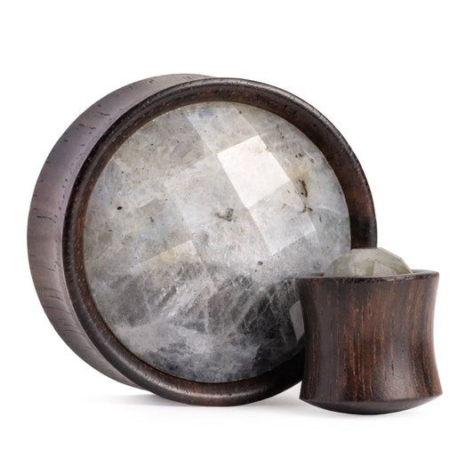 Labradorite Stone Inlay Ebony Wood Plug / Gauge