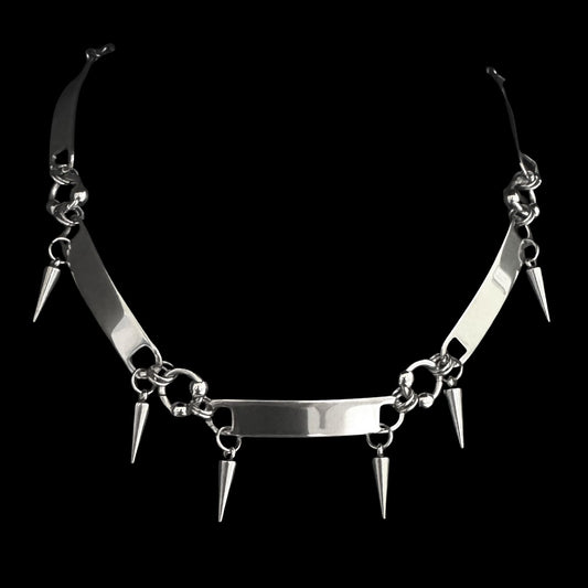 Stainless Steel Bar & Spike Choker Necklace