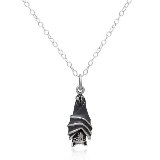 Sterling Silver Hanging Bat Necklace