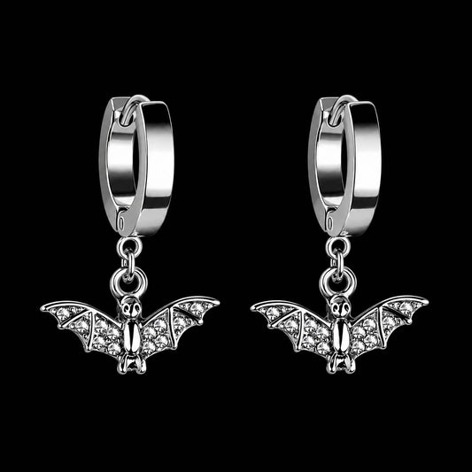 Bat Charm Hoop Earrings