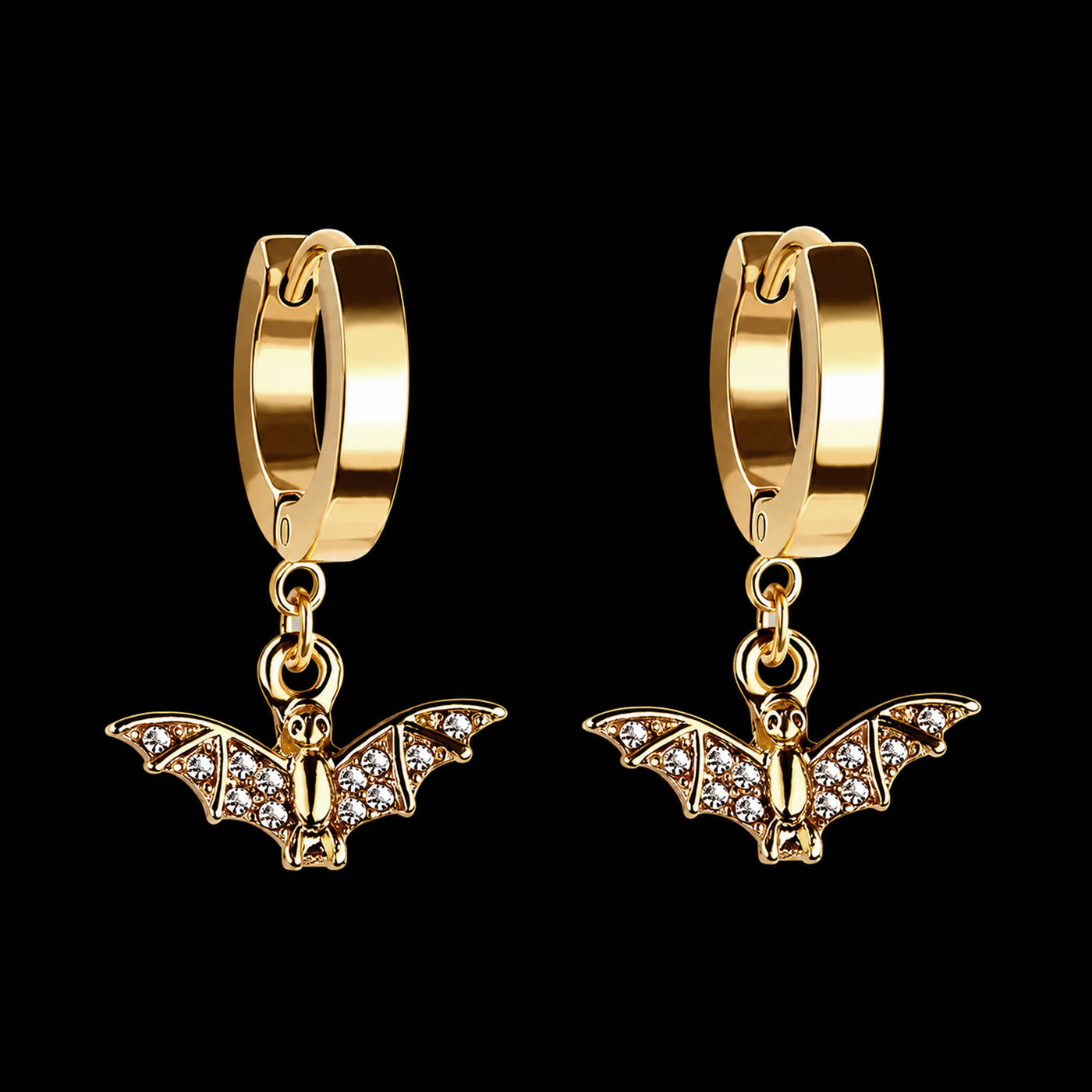 Gothic Gold Bat Hoop Earrings