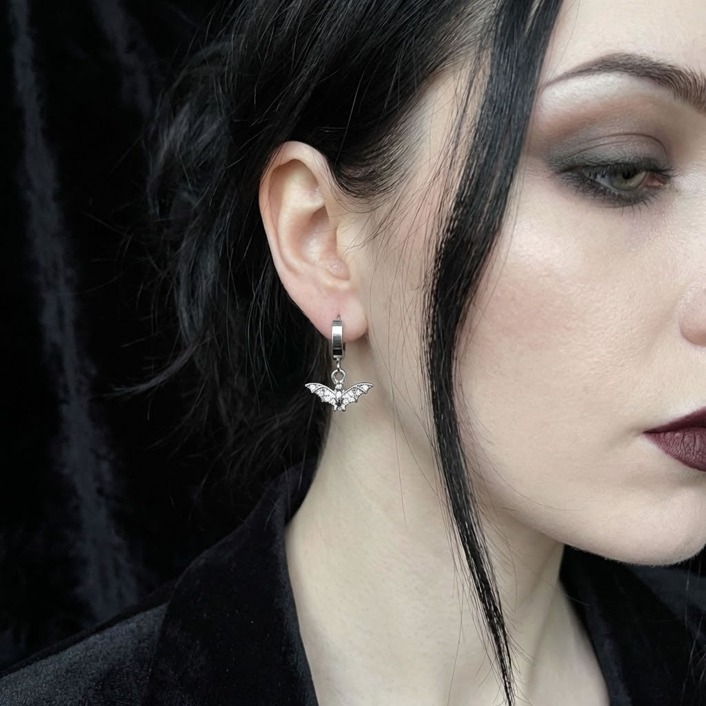 Bat Charm Hoop Earrings
