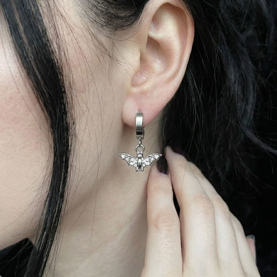 Bat Charm Hoop Earrings