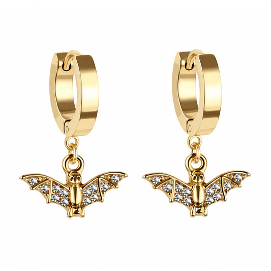 Bat Charm Hoop Earrings (Gold)