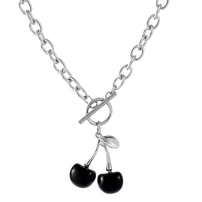 Stainless Steel Black Cherry T-Bar Necklace