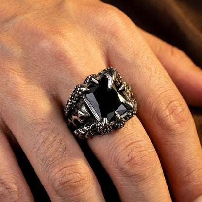 Steel Black Stone Claw Ring