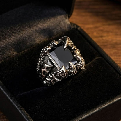 Steel Black Stone Claw Ring