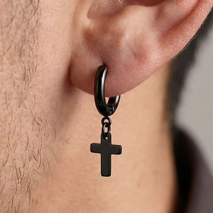 Black Single Cross Hoop Earring