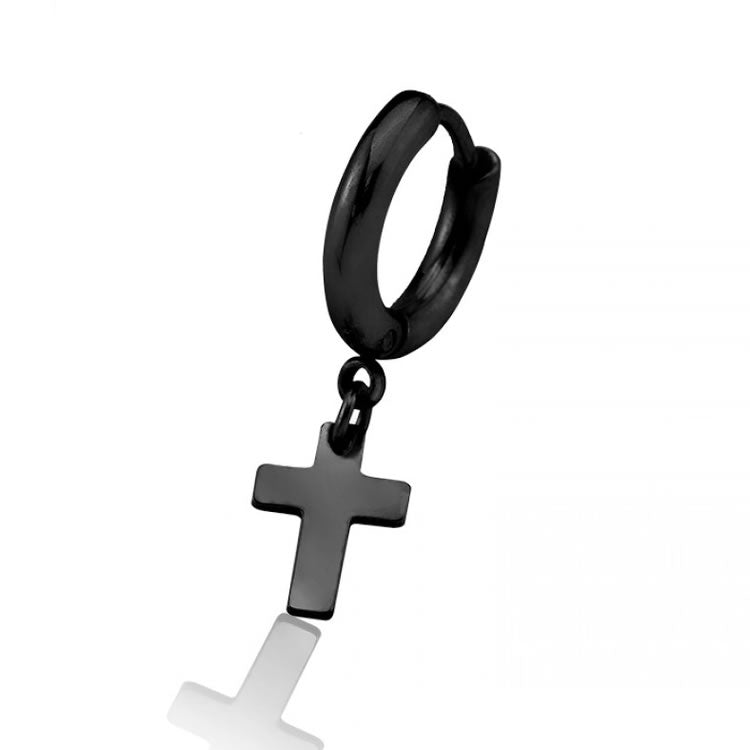 Black Single Cross Hoop Earring