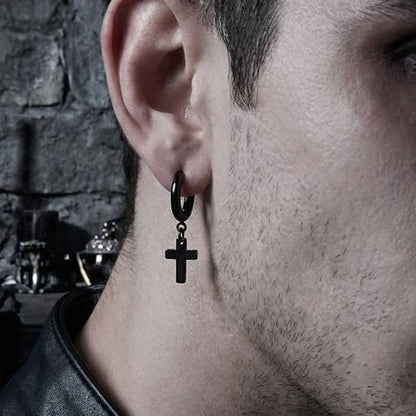 Black Single Cross Hoop Earring