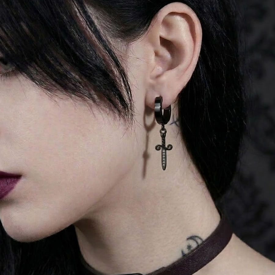 Black Dagger Hoop Earrings