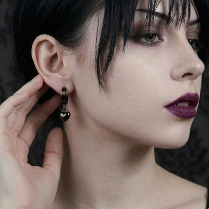 Black Steel Heart Hoop Earrings