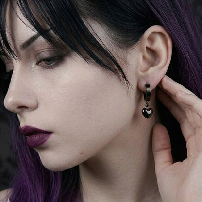 Black Steel Heart Hoop Earrings