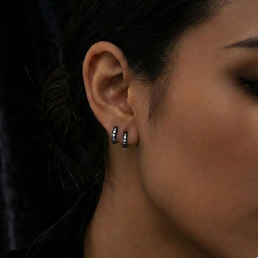 Black Steel Micro Hoop Earrings