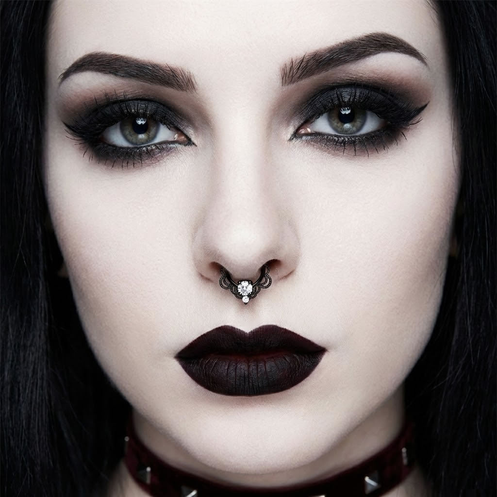 Black Crystal Rope Detail Septum/Cartilage Ring