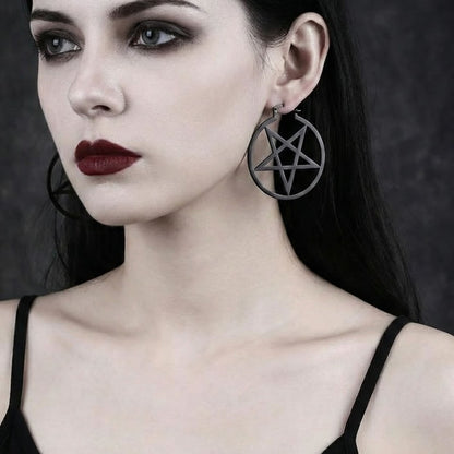 Black Pentacle Hoop Earrings