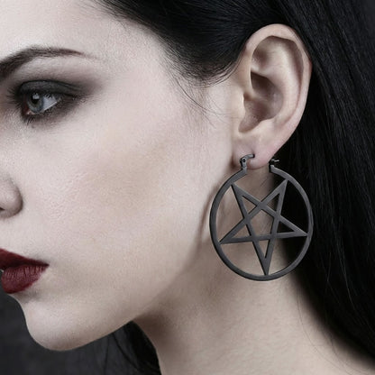 Black Pentacle Hoop Earrings