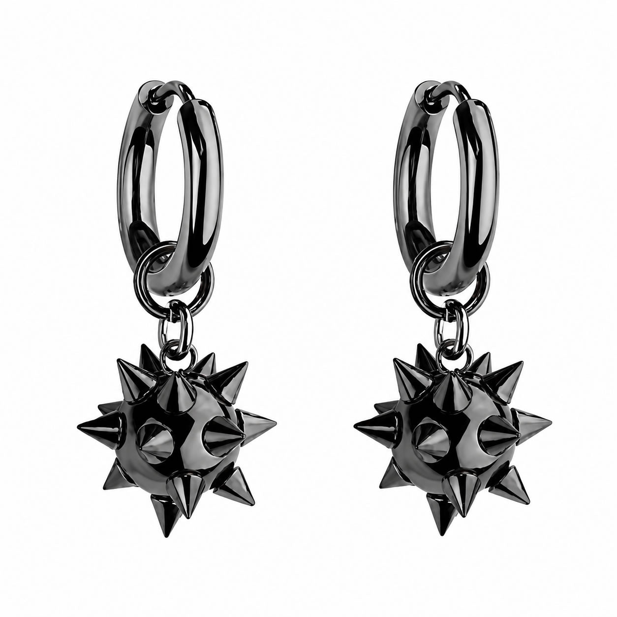 Spike Ball Hoop Earrings (Black)