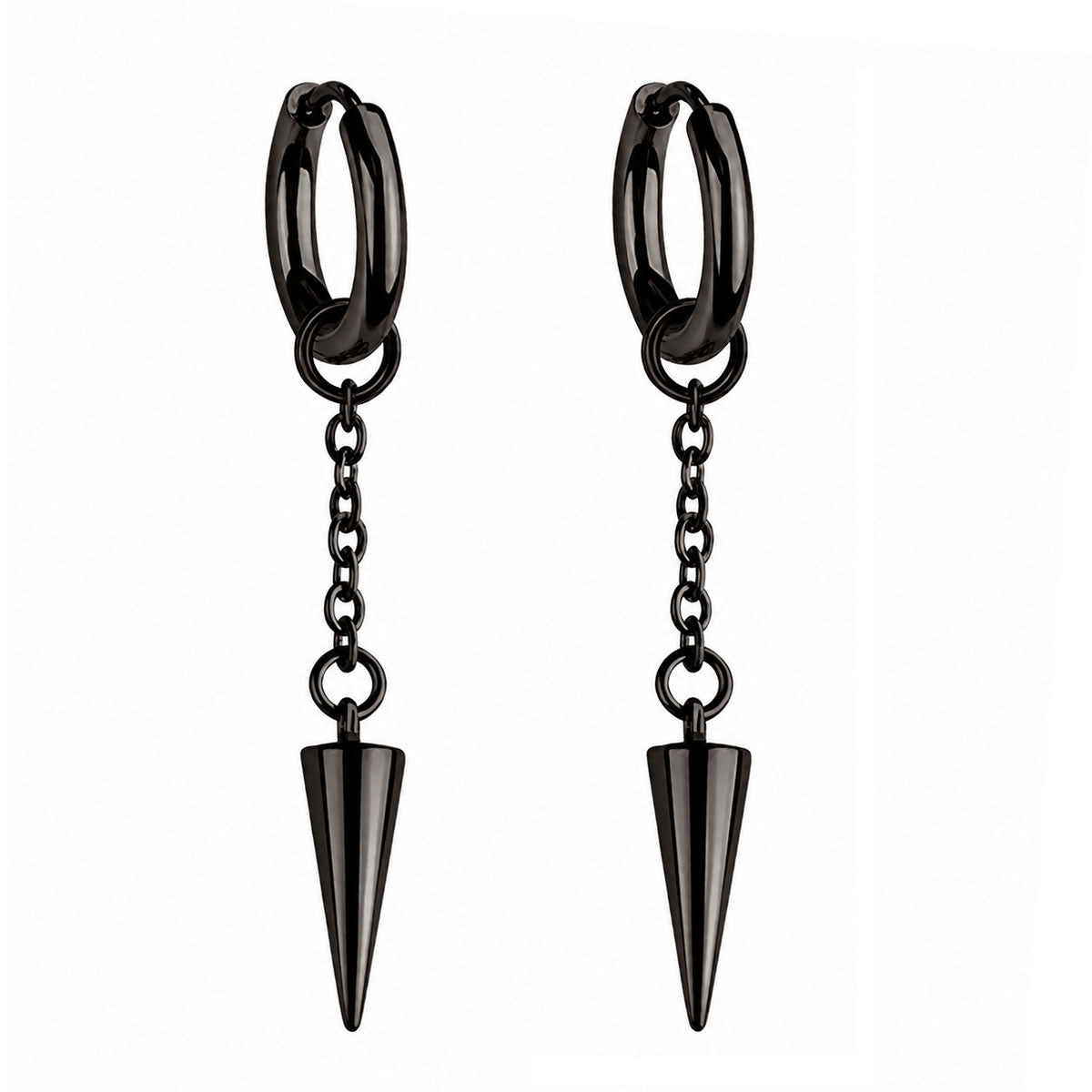 Spike Hoop Chain Earrings (Black)