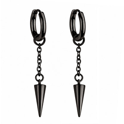 Spike Hoop Chain Earrings (Black)