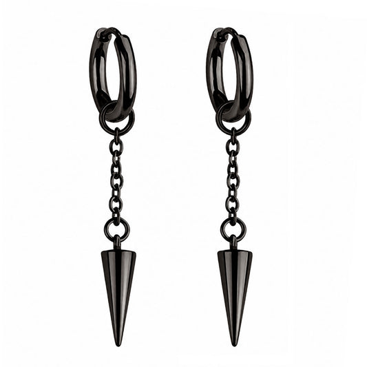 Spike Hoop Chain Earrings (Black)