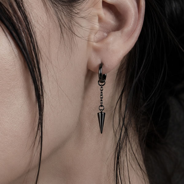 Spike Hoop Chain Earrings (Black)