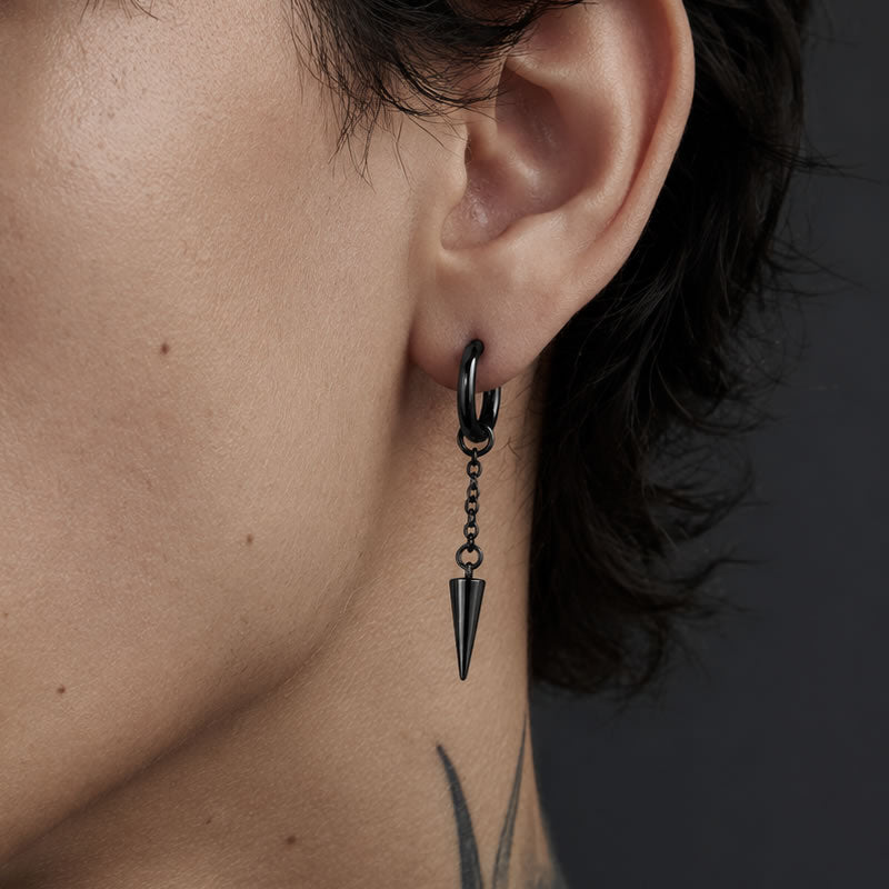 Spike Hoop Chain Earrings (Black)