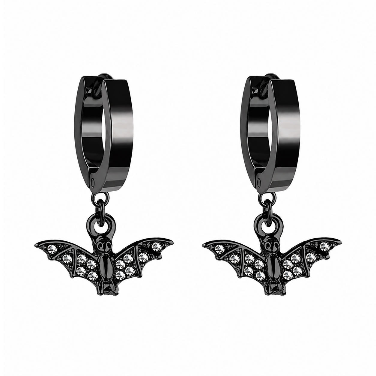 Bat Charm Hoop Earrings (Black)