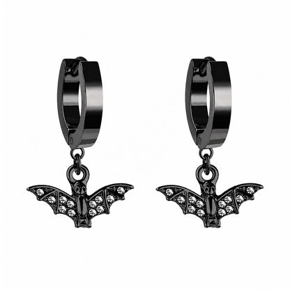 Bat Charm Hoop Earrings (Black)