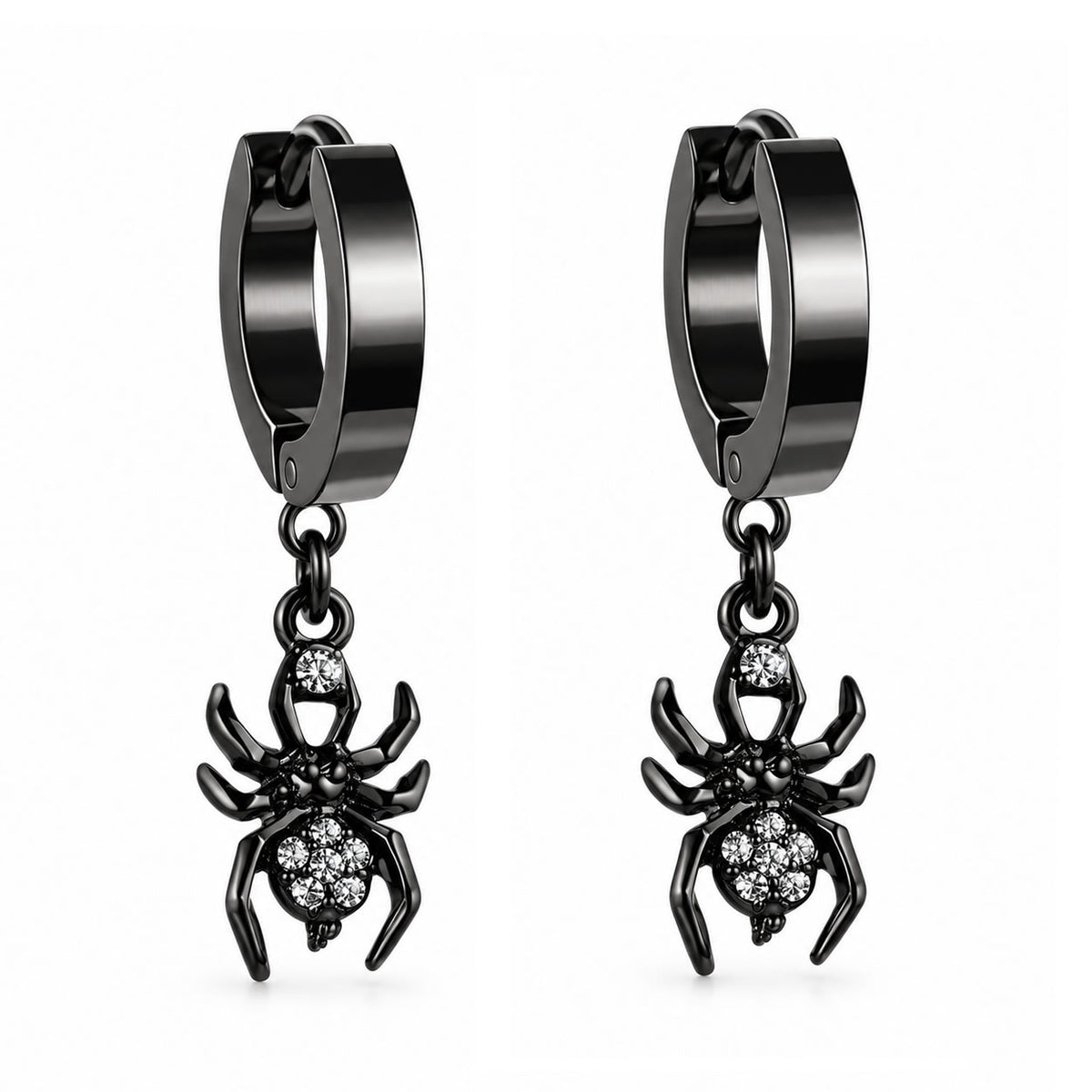 Spider Charm Hoop Earrings (Black)