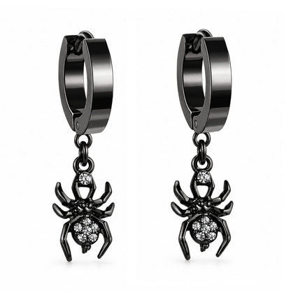 Spider Charm Hoop Earrings (Black)