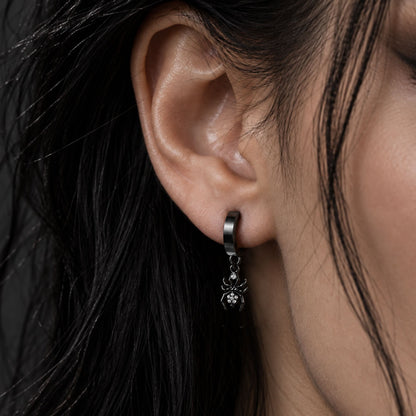 Spider Charm Hoop Earrings (Black)