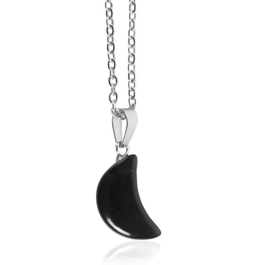 Black Obsidian Crystal Moon Necklace