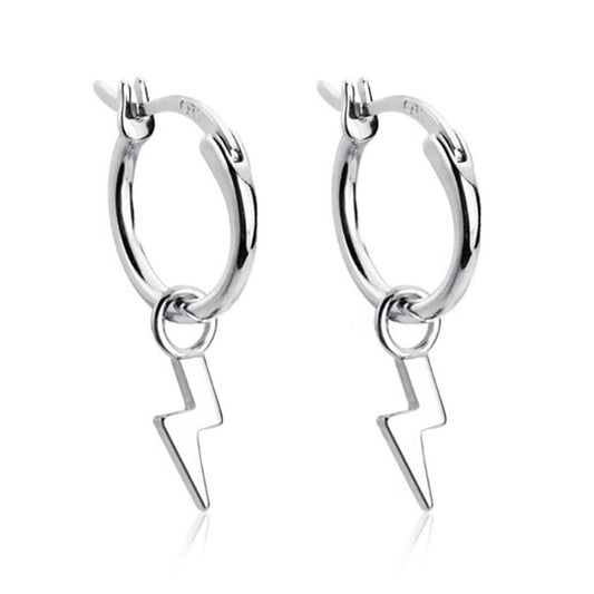 Silver Lightning Bolt Hoop Earrings