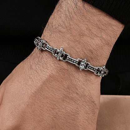Skull & Fleur De Lis Chain Link Bracelet