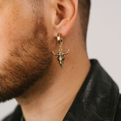 Bull Skull Huggie Hoop Earrings (Gold)