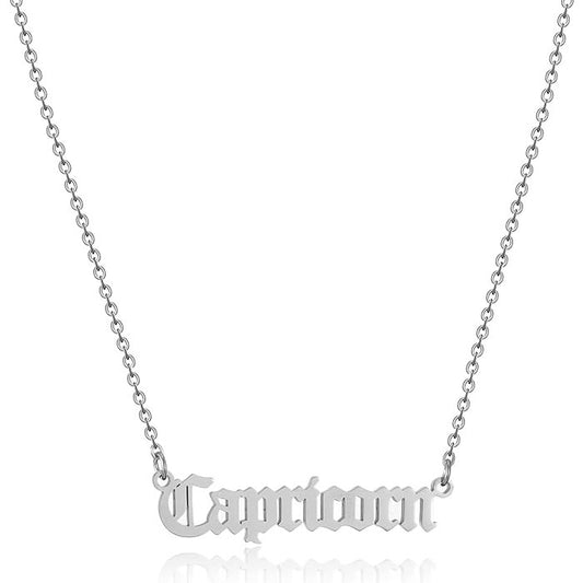 Gothic Font Capricorn Zodiac Necklace