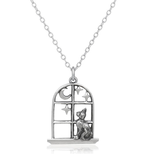 Sterling Silver Cat In The Window Necklace