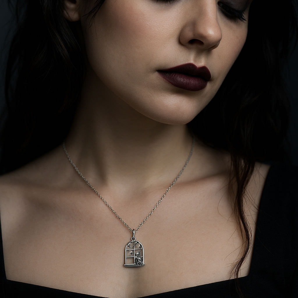 Sterling Silver Cat In The Window Necklace