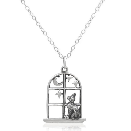Sterling Silver Cat In The Window Necklace