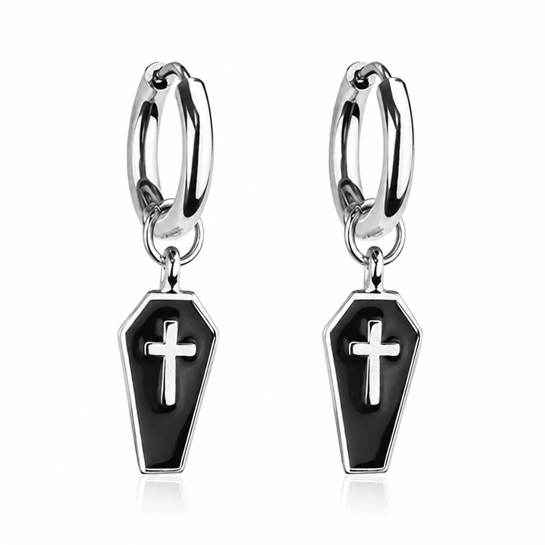 Coffin Cross Charm Hoop Earrings