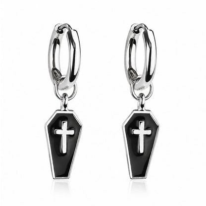 Coffin Cross Charm Hoop Earrings